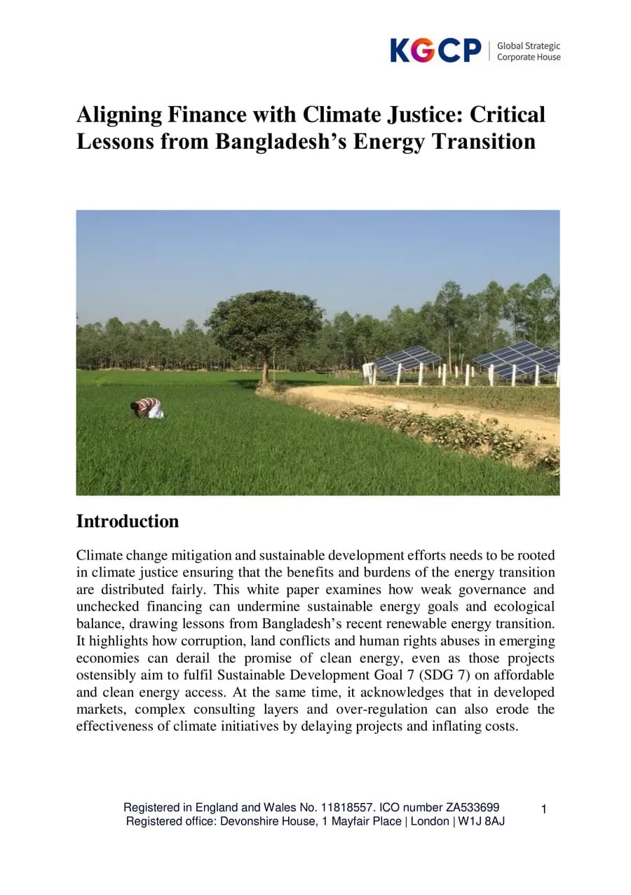 First page of Aligning Finance with Climate Justice: Bangladesh