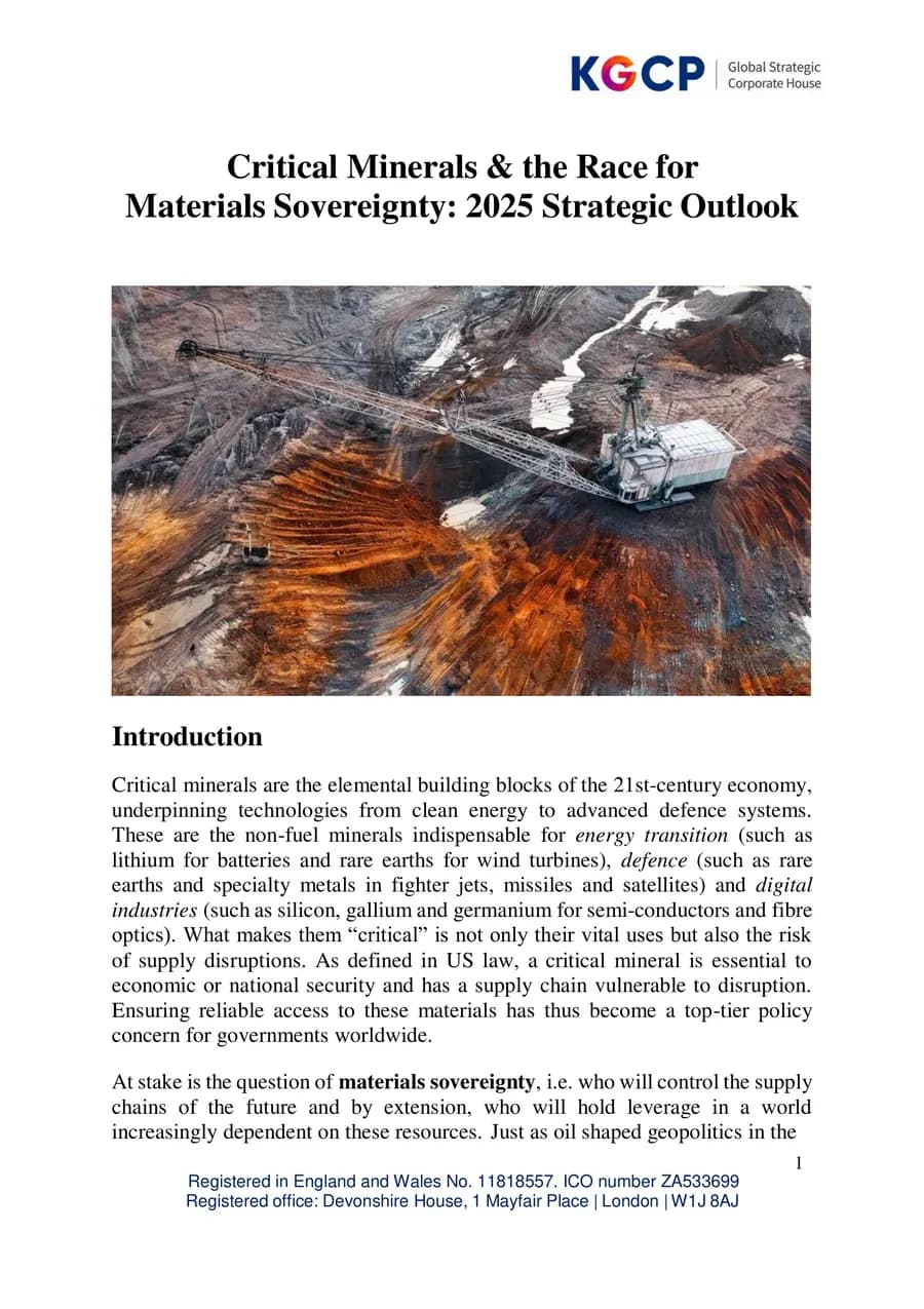 First page of Critical Minerals & the Race for Materials Sovereignty