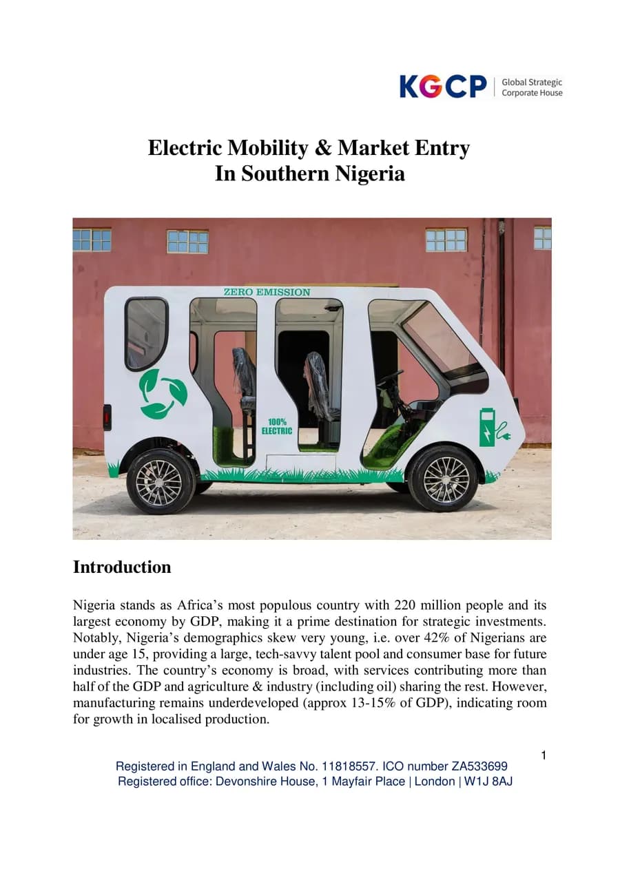 First page of Electric Mobility & Market Entry in Southern Nigeria