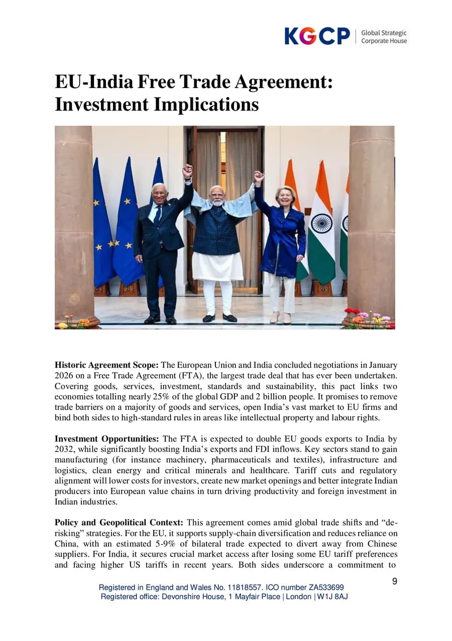 First page of EU-India FTA: Investment Implications
