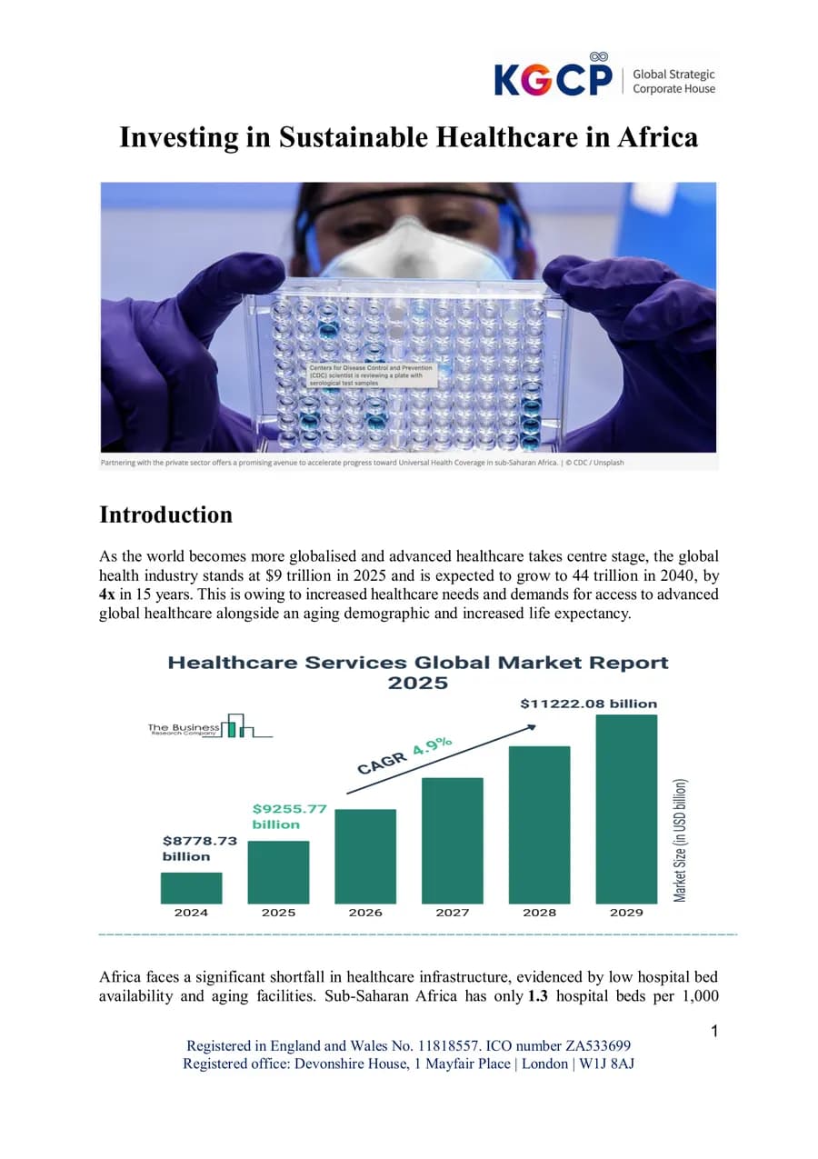 First page of Investing in Sustainable Healthcare in Africa