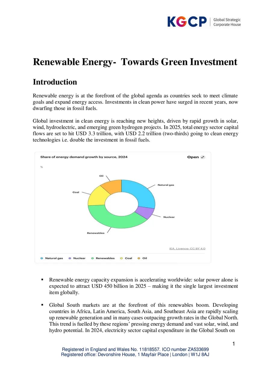 First page of Renewable Energy: Towards Green Investment